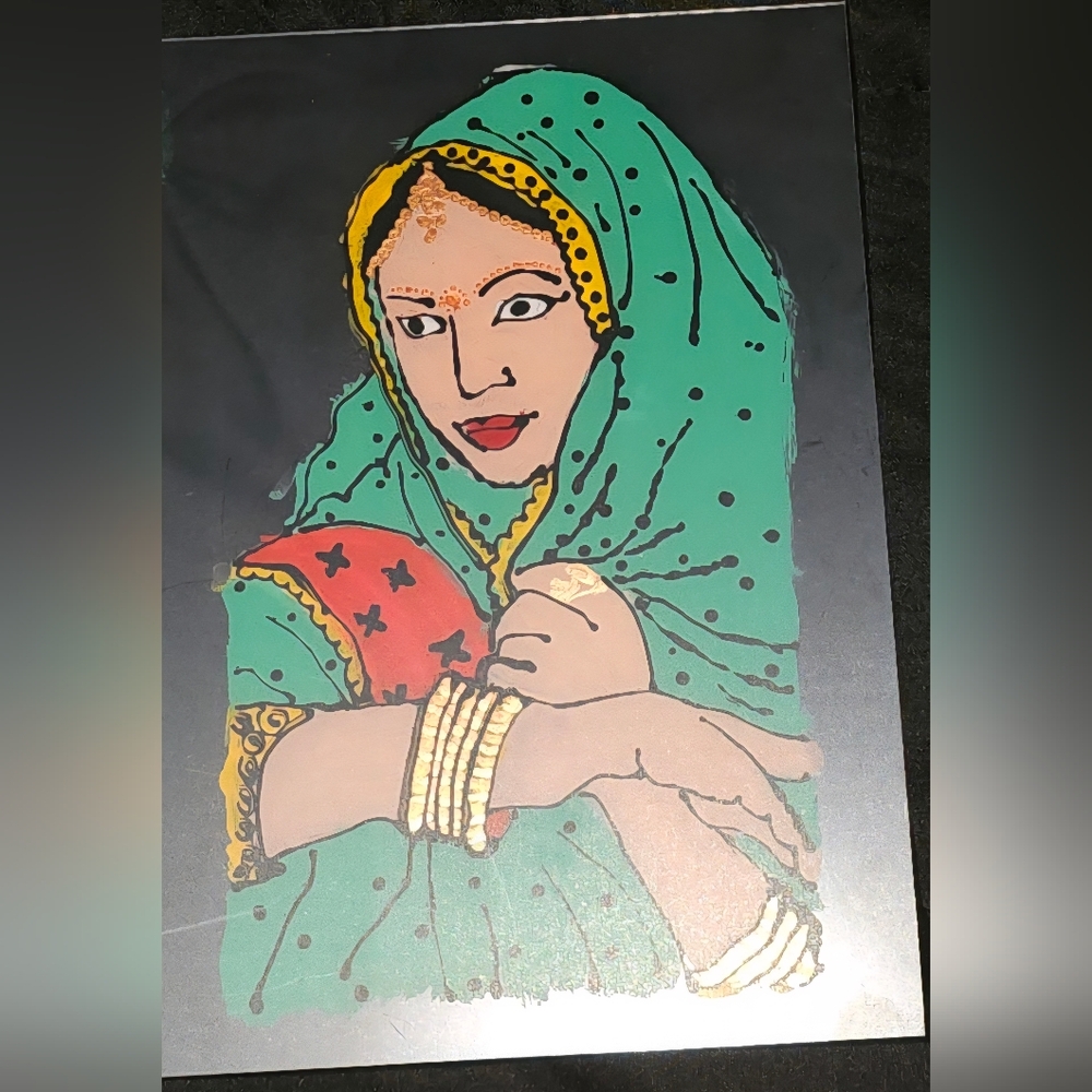 Traditional Indian Woman Glass Painting